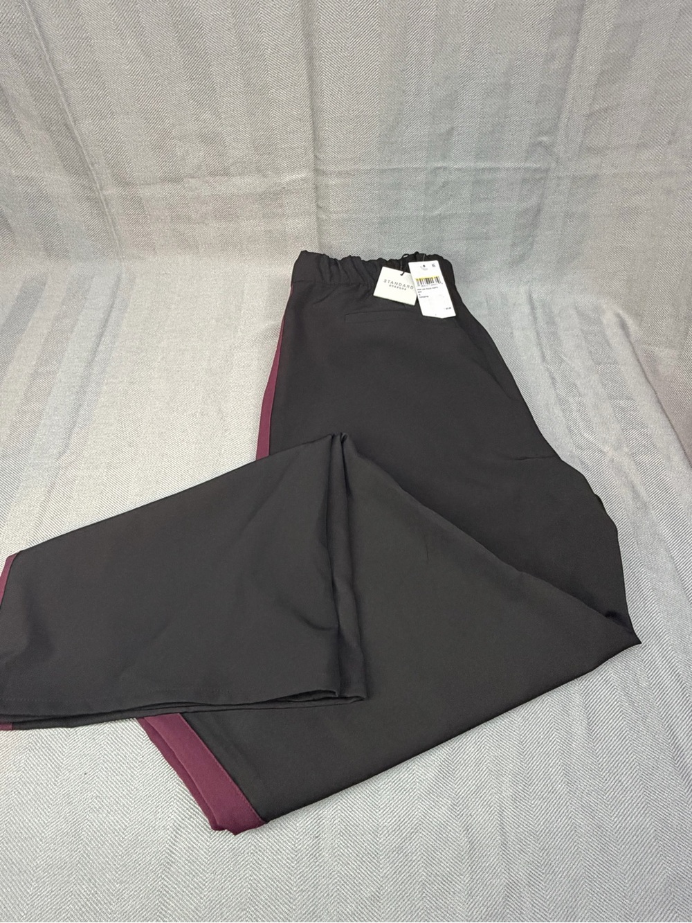 NWT wide leg track pants standard surplus sz XL women black/burgundy drawstring